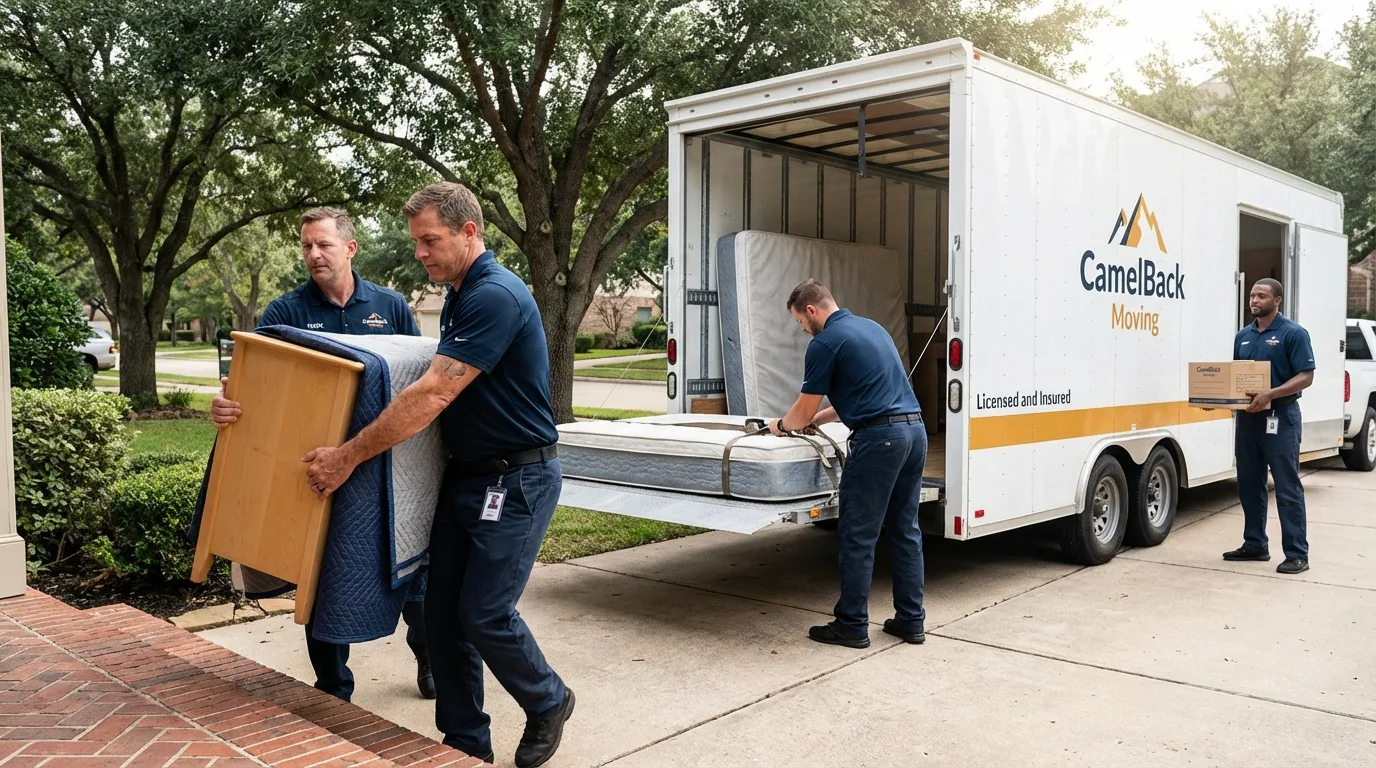Crew loading residential truck for cross-state move from Havelock, NC