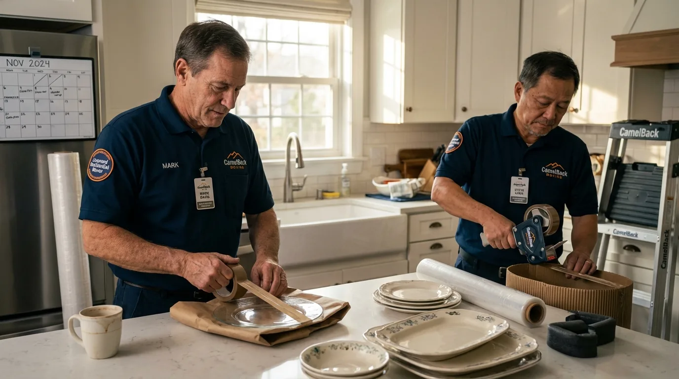 Professional crew packing kitchen dishware in Havelock, NC